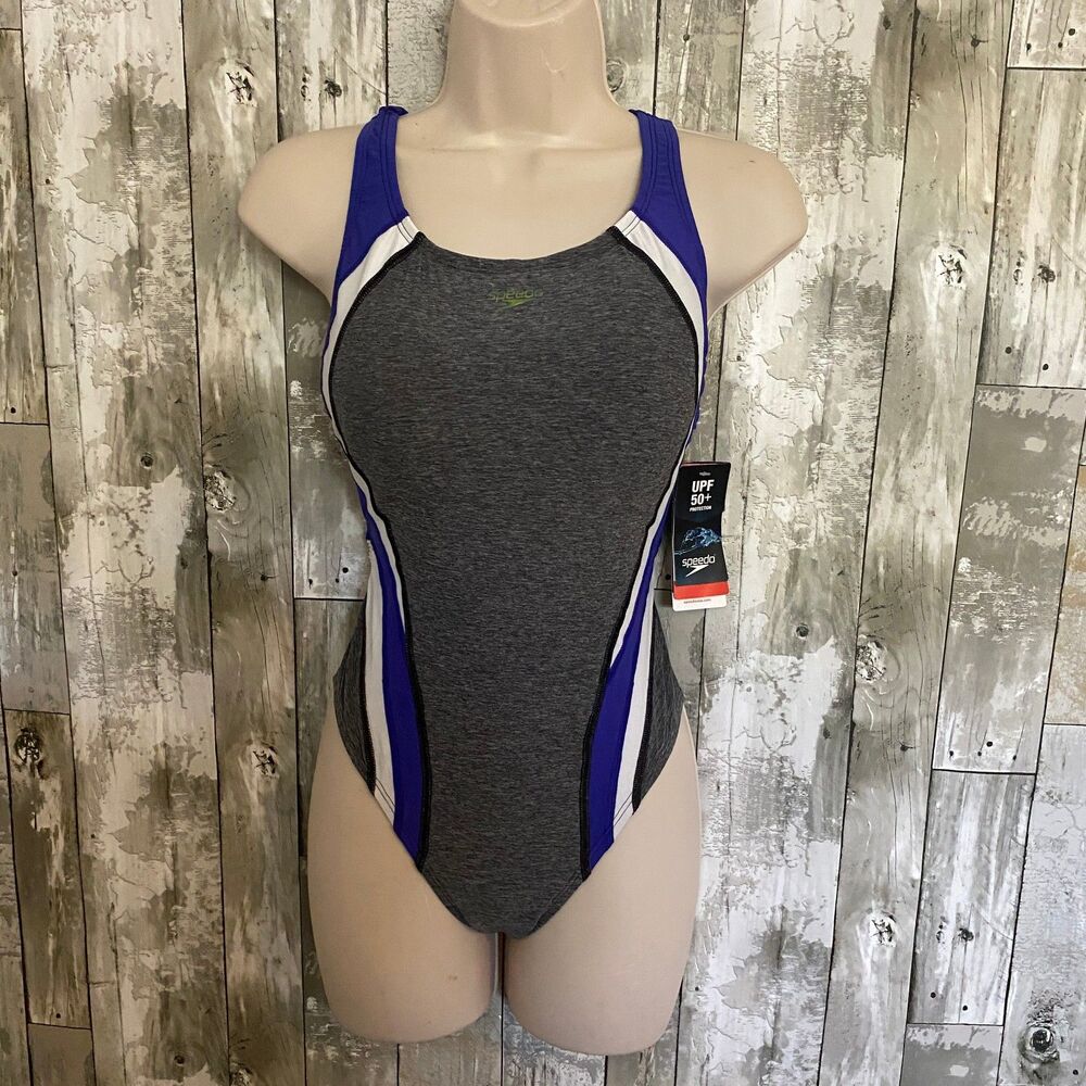 Women's Gray and Blue One-Piece Swimsuit